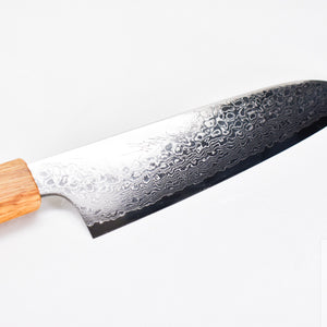 Yoshihiro 69 Layers  ZA18 Cobalt Stainless Damascus Santoku 180 mm Oak Handle