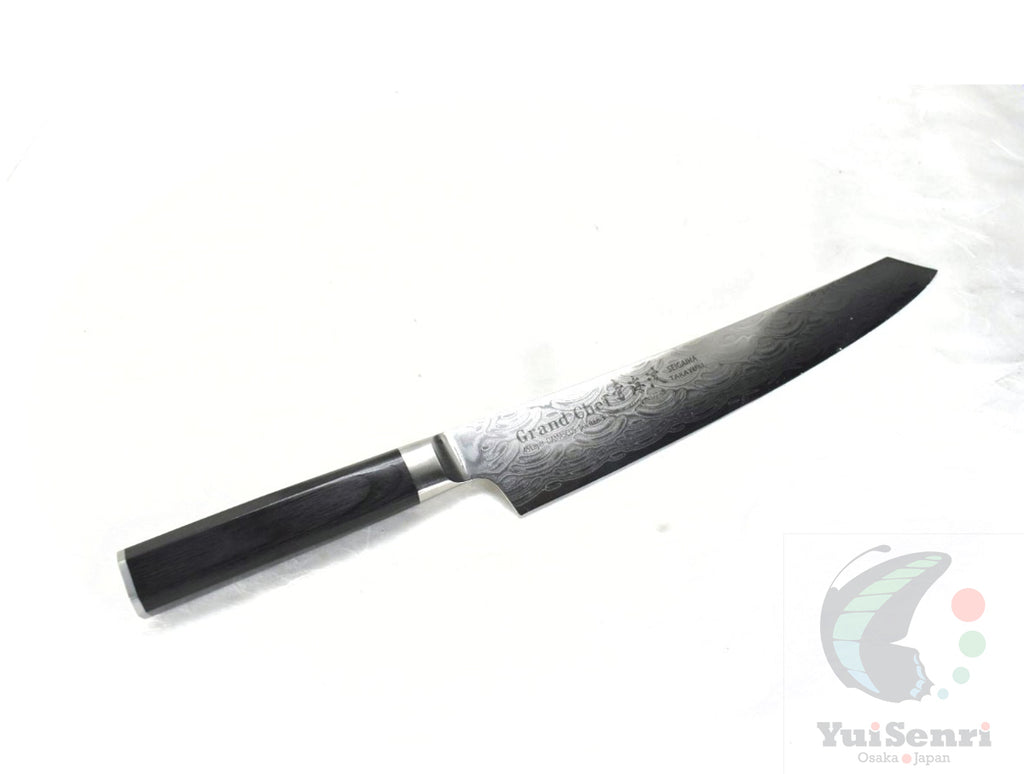Sakai Takayuki GRAND CHEF SEIGAIHA 45 Layers Damascus BOHLER SP Steel Kengata Sujihiki 250 mm