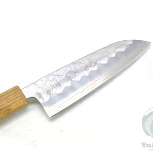 YuiSenri Ginsan Nashiji Finish, Chef's Santoku - Stainless Chef's Santoku with Excellent Edge Retention and Easy Maintenance, Oak Handle