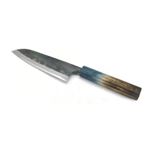 Yoshihiro Blue Steel #2 Black Forging RGB Santoku 165 mm Blue Oak Handle