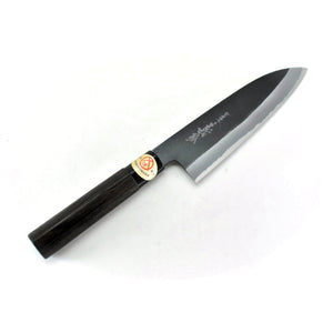 Yoshihiro White Steel #2 KUSP Santoku Black Finish Black Chestnut